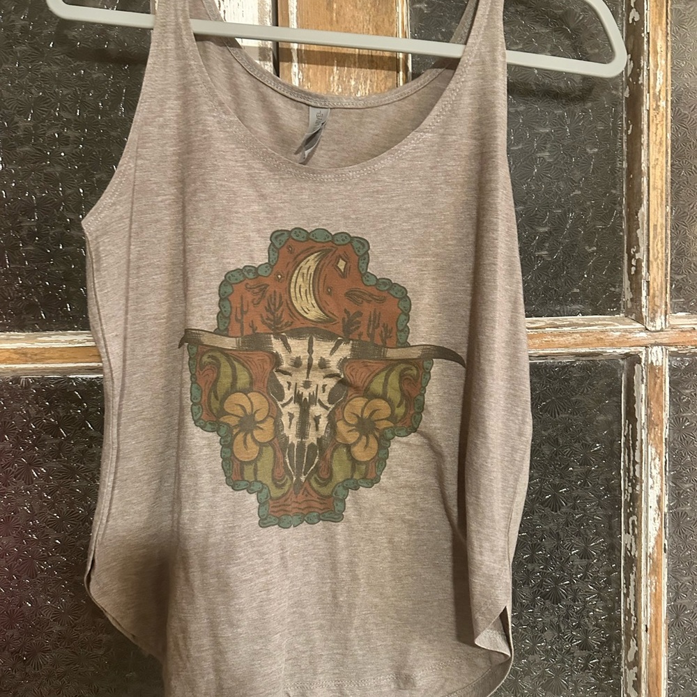 Next Level Apparel Tan Graphic Tank Top